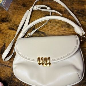Charles & Keith Cream Gold Crossbody Bag with Structured Design